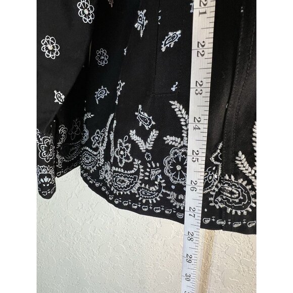 Quacker Factory Vintage Black Denim Jacket Bandanna Sequins Paisley Size Large - Picture 7 of 14